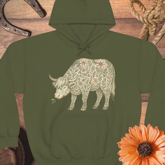 Floral Highland Cow Design Hoodie product