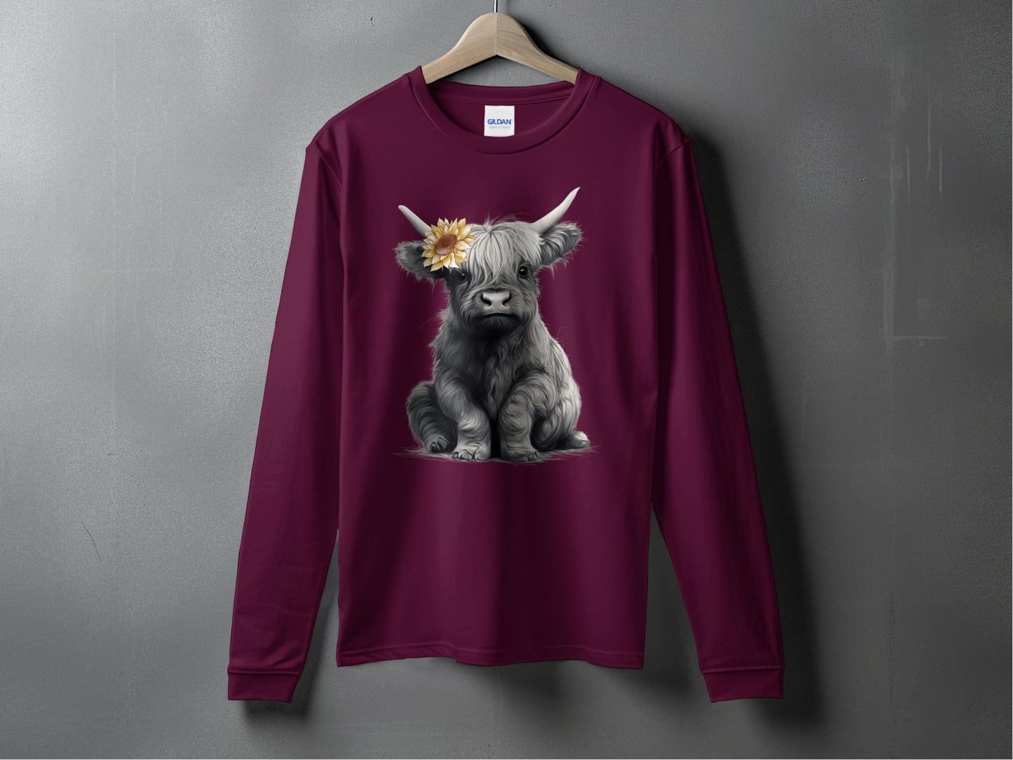 Cute Highland Cow with Flower Maroon Shirt product
