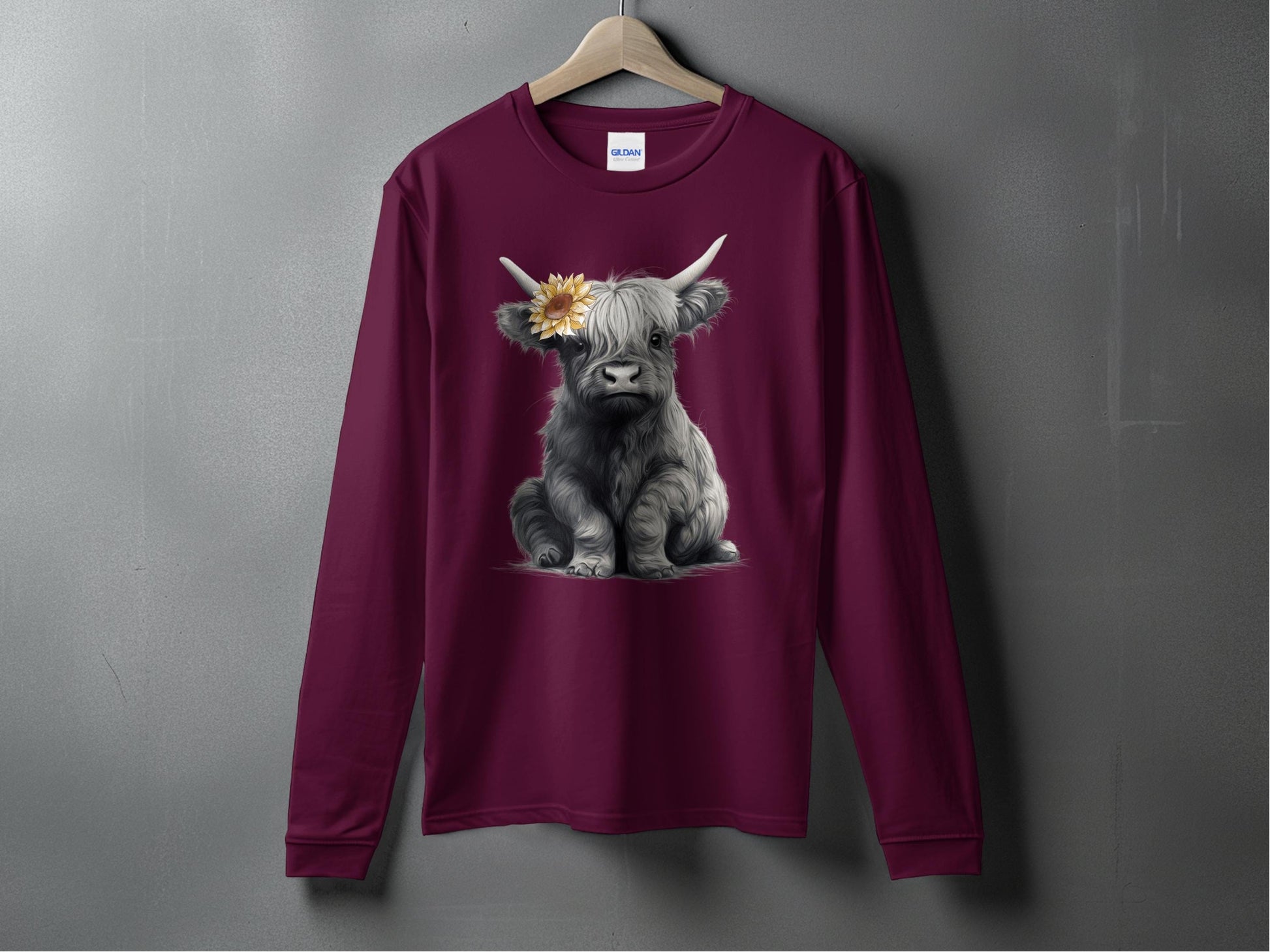 Cute Highland Cow with Flower Maroon Shirt product