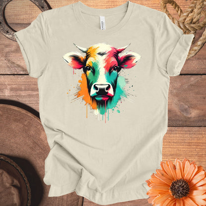 Colorful Cow Face Art on Beige T-Shirt product