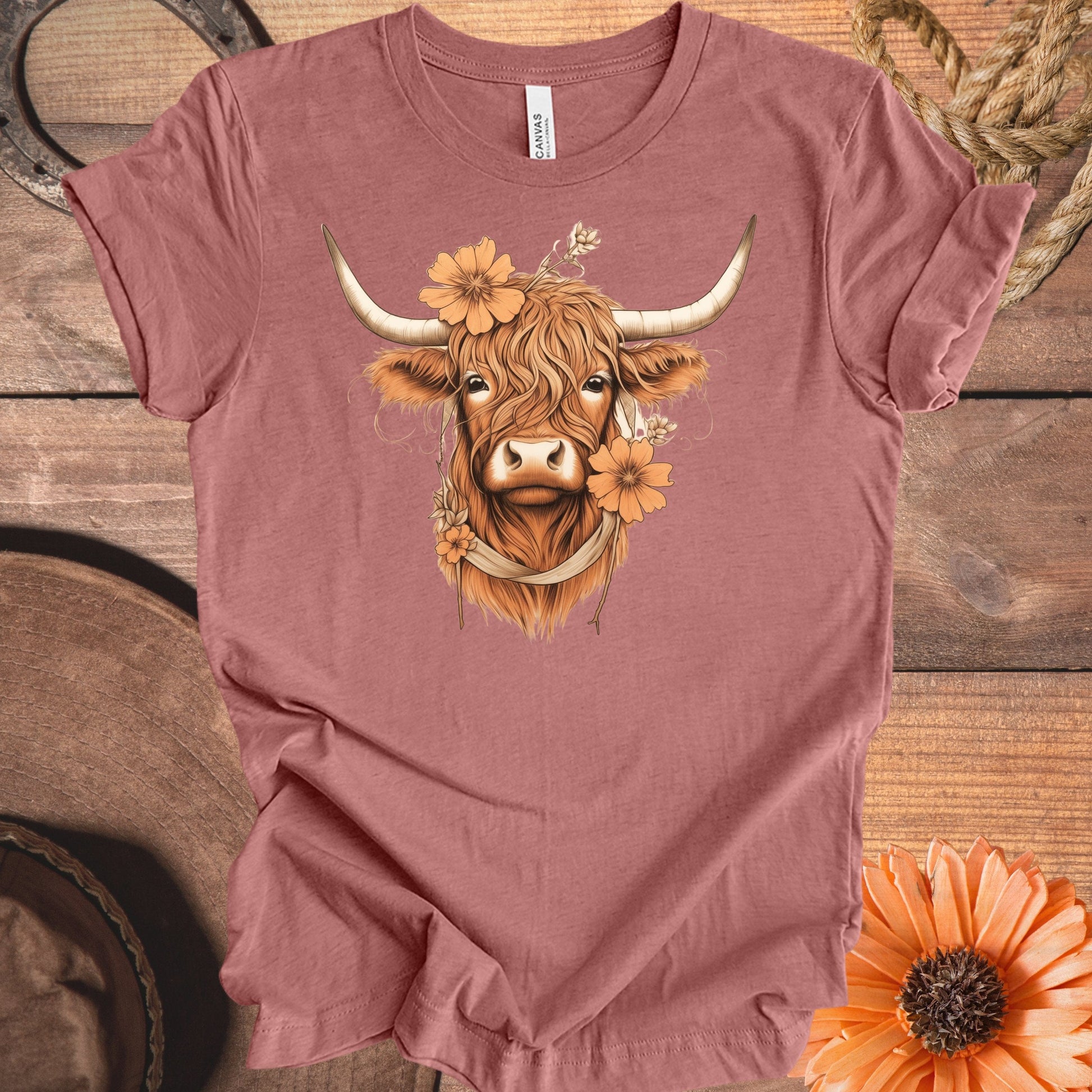 Floral Highland Cow Graphic T-Shirt for Women Casual product
