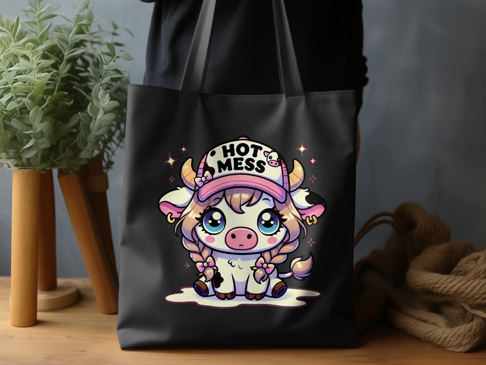 Cute Hot Mess Cow Graphic Tote Bag product type