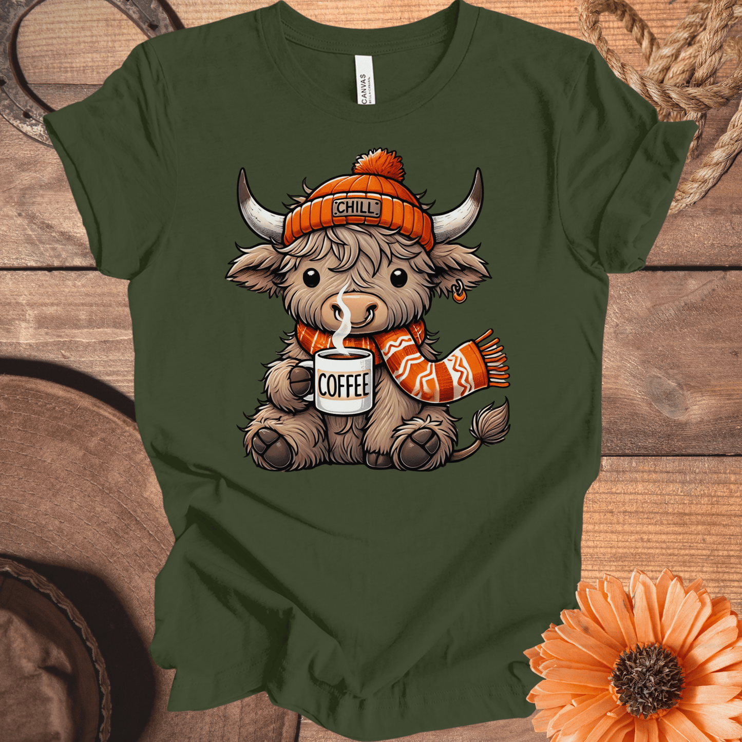 Coffee & Chill Highland Cow T-Shirt