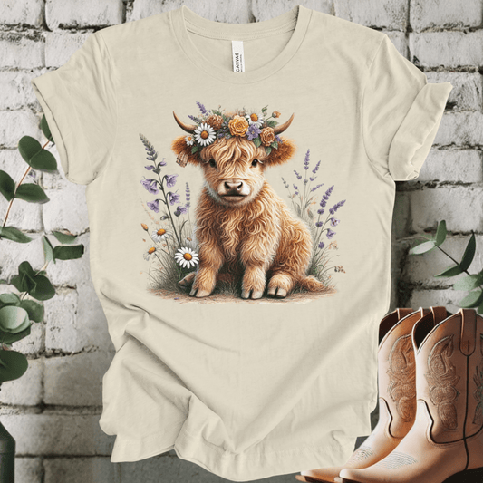Floral Baby Highland Cow T-Shirt