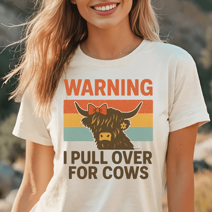 Warning: I Pull Over For Cows Retro T-Shirt