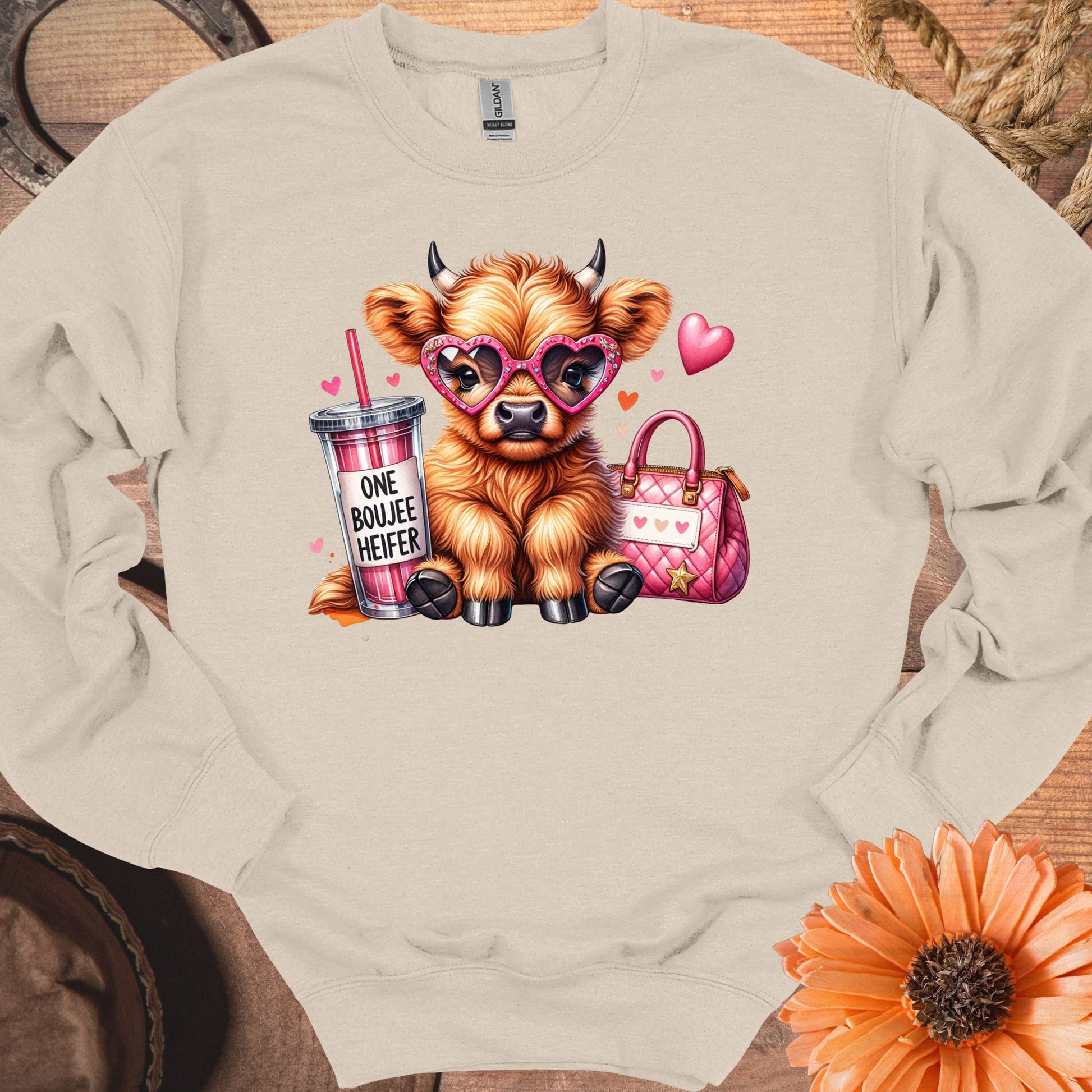Cute Highland Cow Heifer Design on Cozy Sweatshirt product