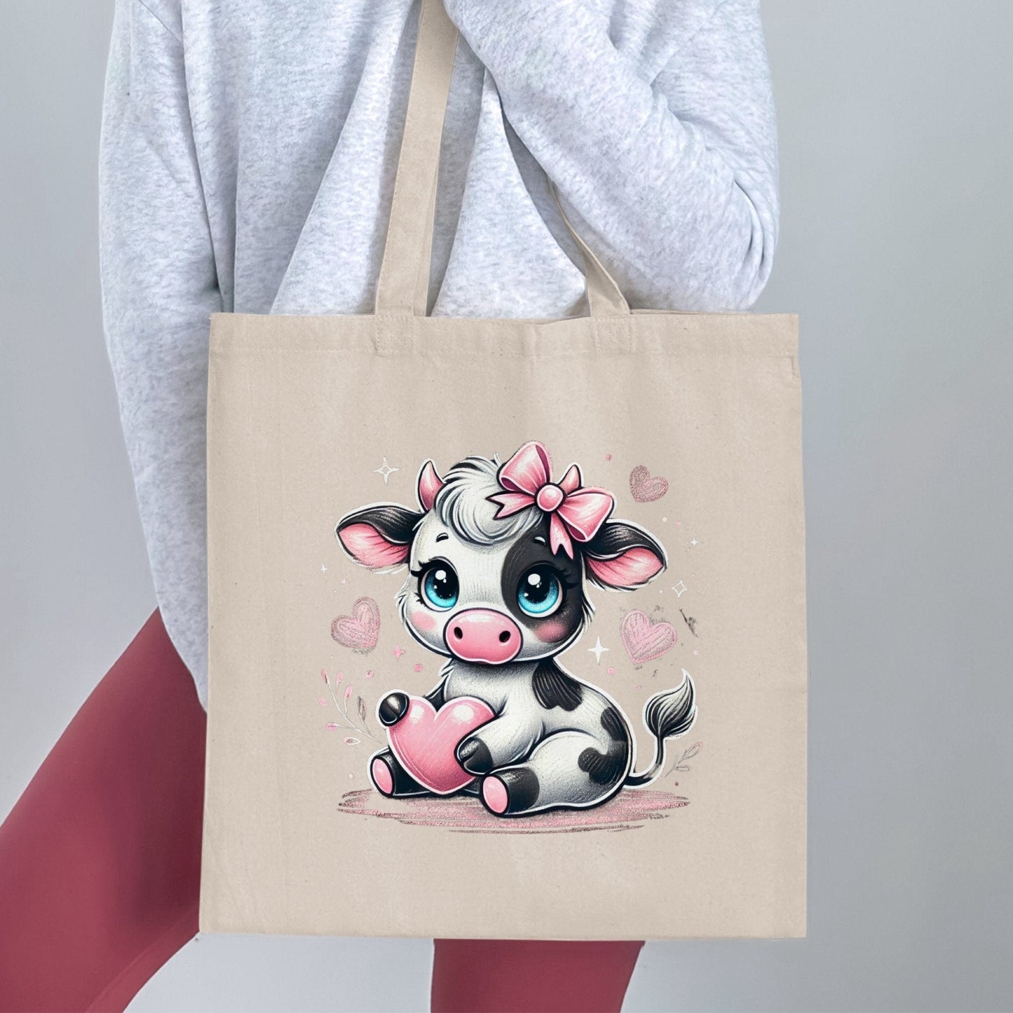 Cute Baby Cow with Pink Bow Tote Bag Product Type