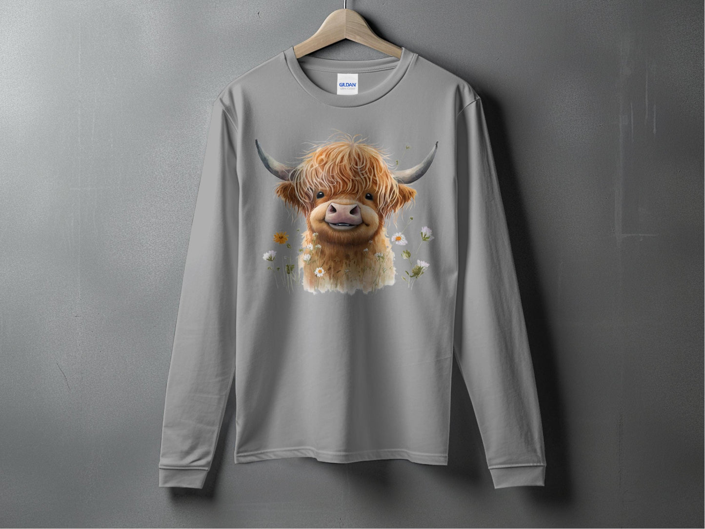 Happy Highland Cow Print Long Sleeve Shirt product type