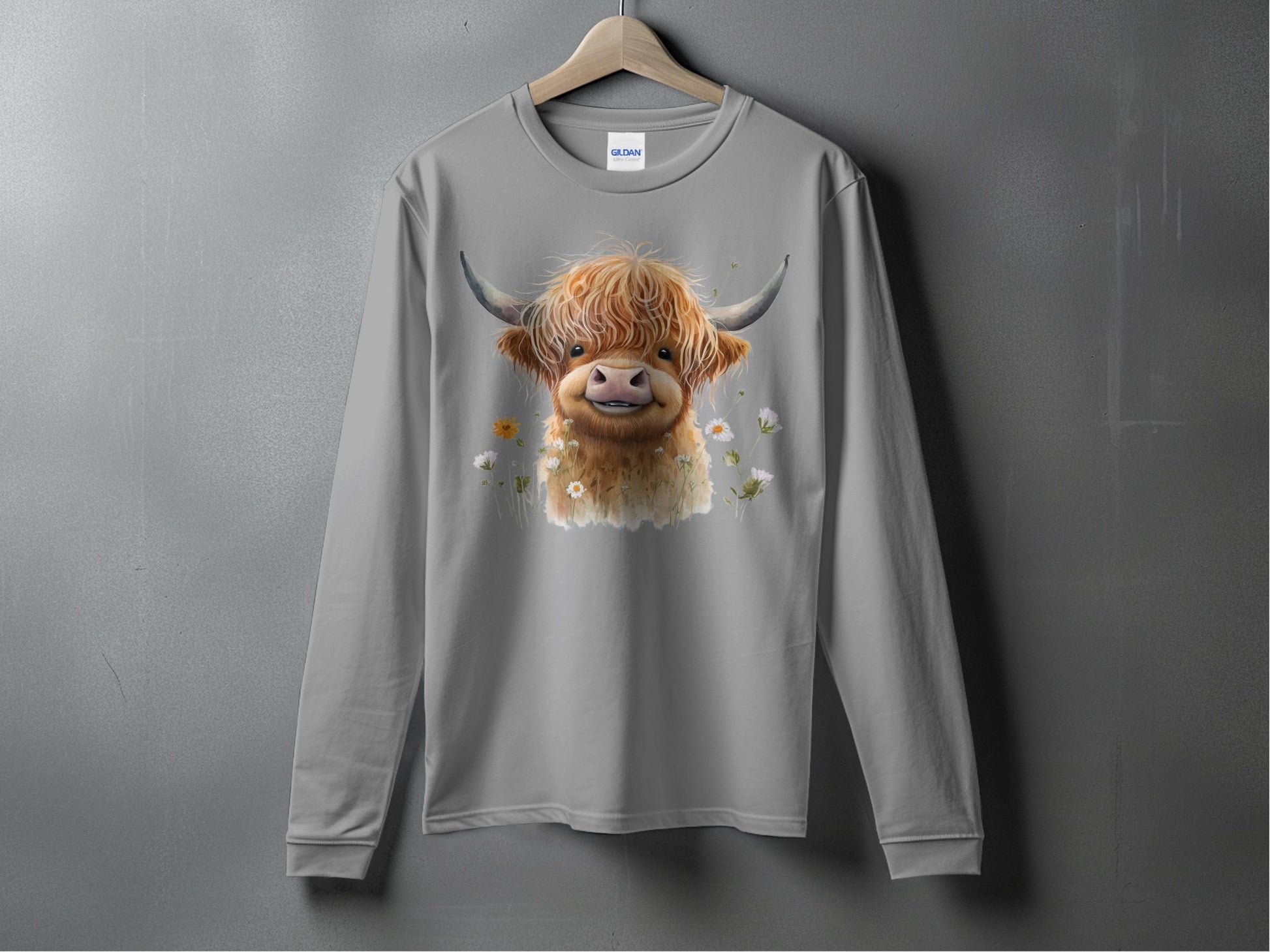 Happy Highland Cow Print Long Sleeve Shirt product type