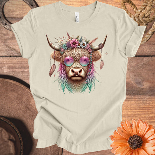 Floral Sunglasses Highland Cow Graphic T-Shirt product type