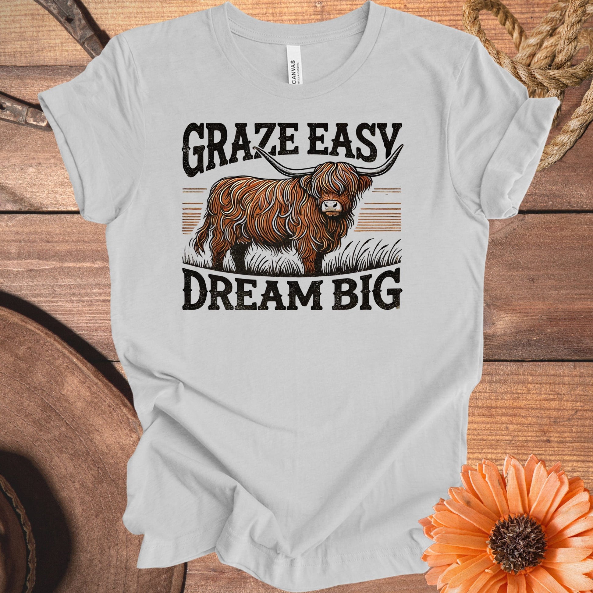 Graze Easy Dream Big Highland Cow Graphic T-Shirt product