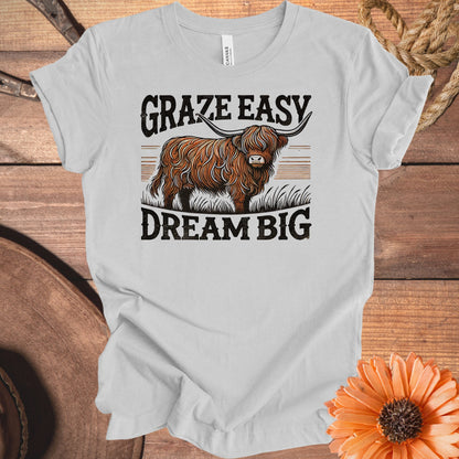 Graze Easy Dream Big Highland Cow Graphic T-Shirt product