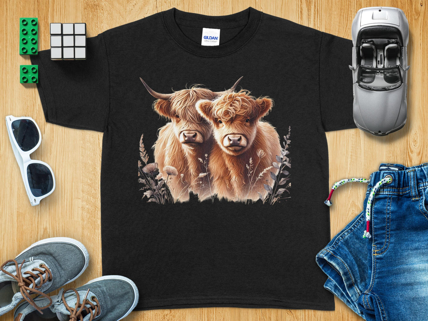 Highland Cow Twins Graphic Tee Shirt product type