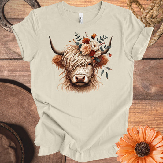 Highland Cow with Floral Crown Graphic T-Shirt product type