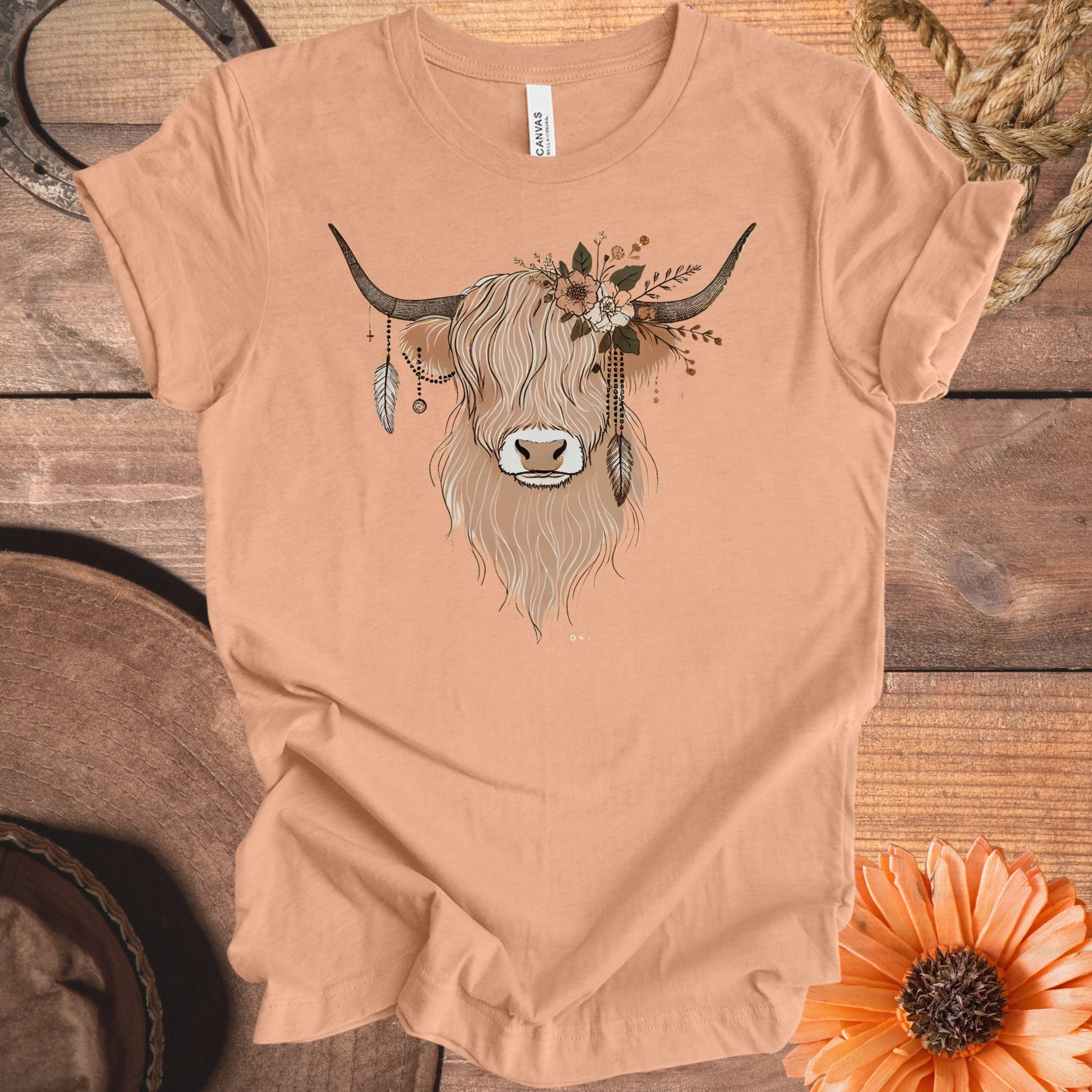 Floral Highland Cow Graphic Unisex T-Shirt product type