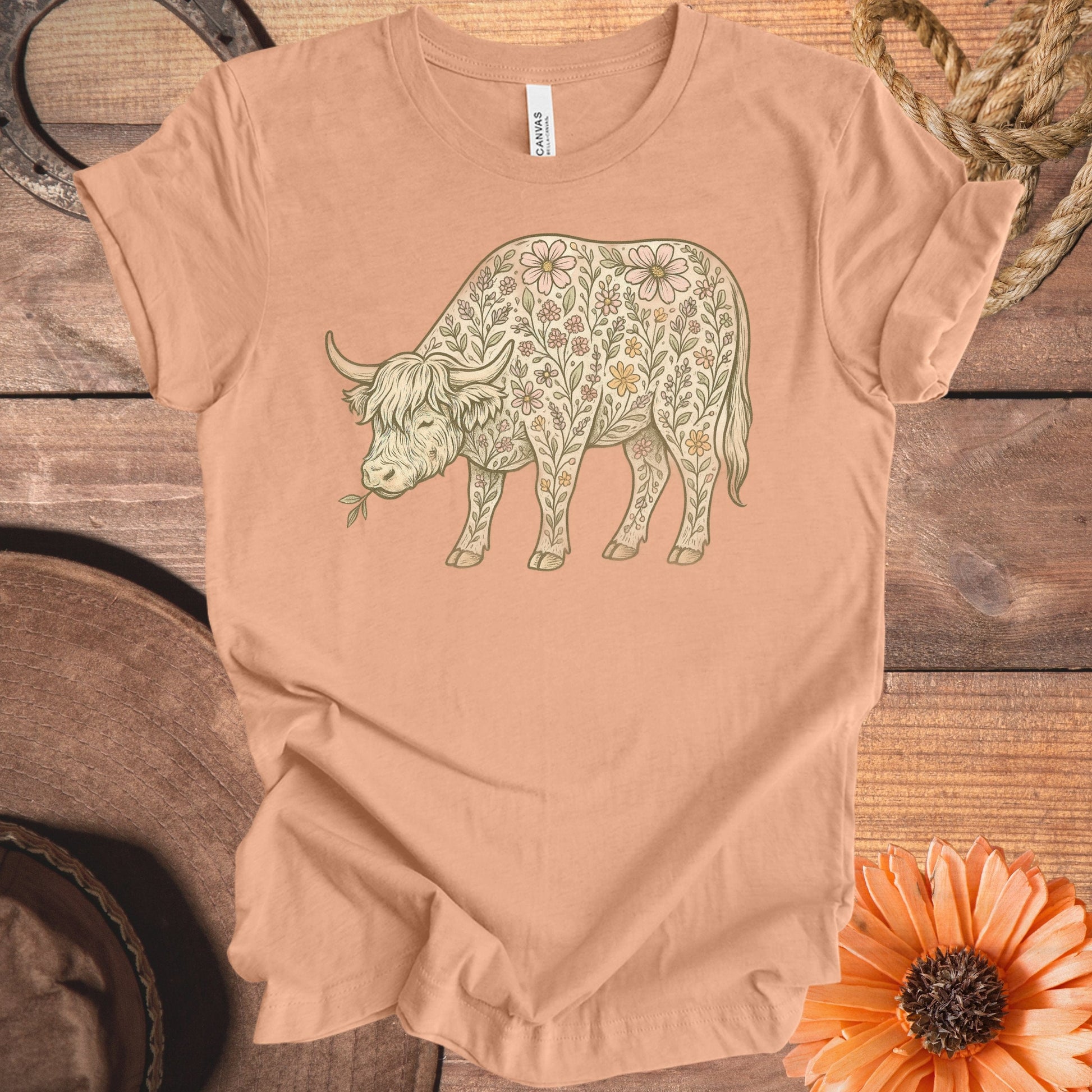 Floral Patterned Highland Cow Shirt product type