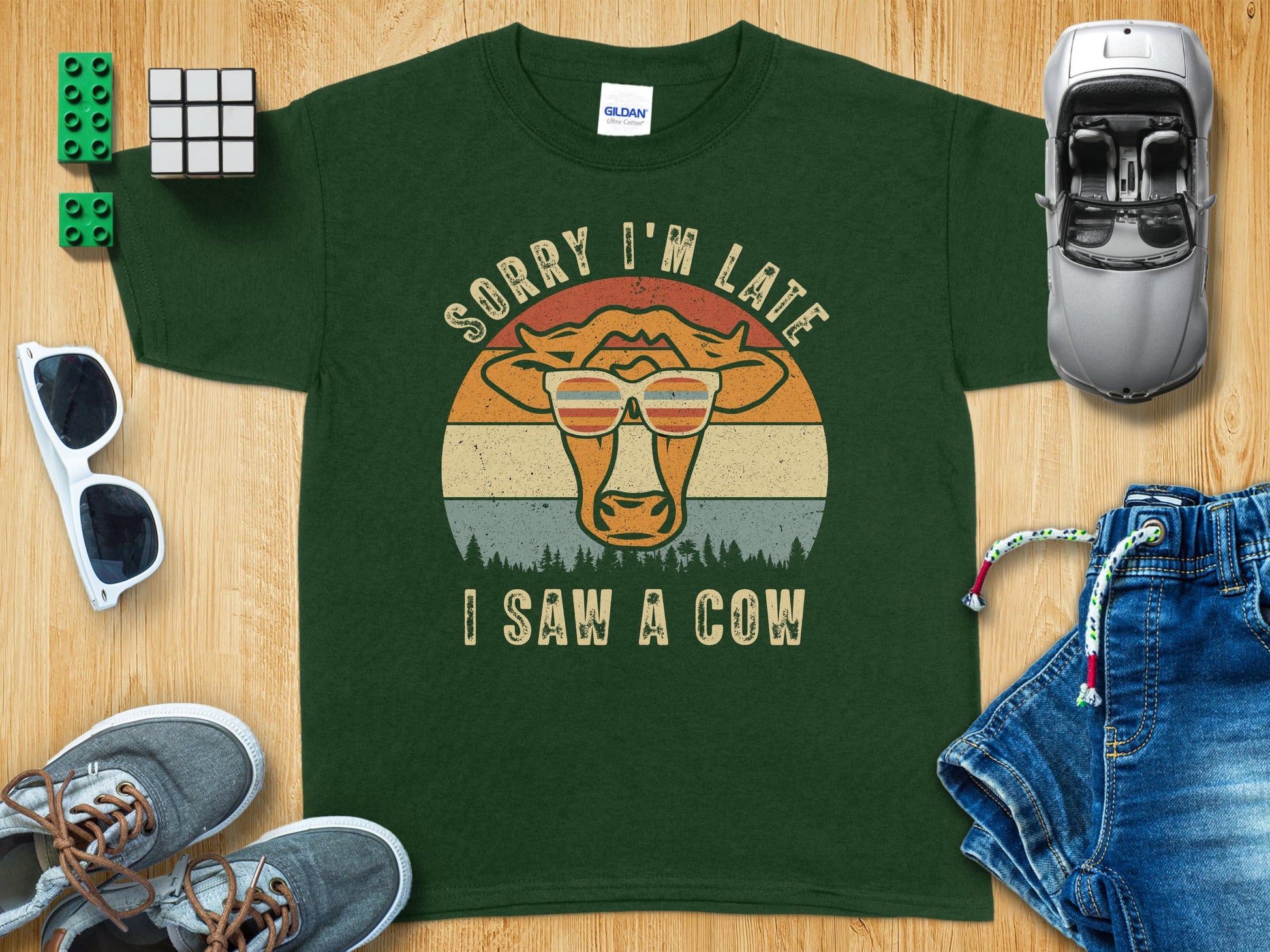 Sorry I'm Late I Saw A Cow Funny Retro Tee product