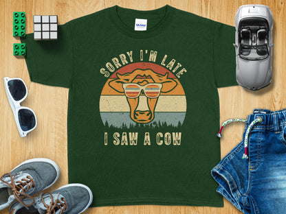 Sorry I'm Late I Saw A Cow Funny Retro Tee product
