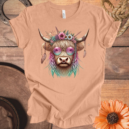 Flower Crown Highland Cow T-Shirt with Colorful Design product