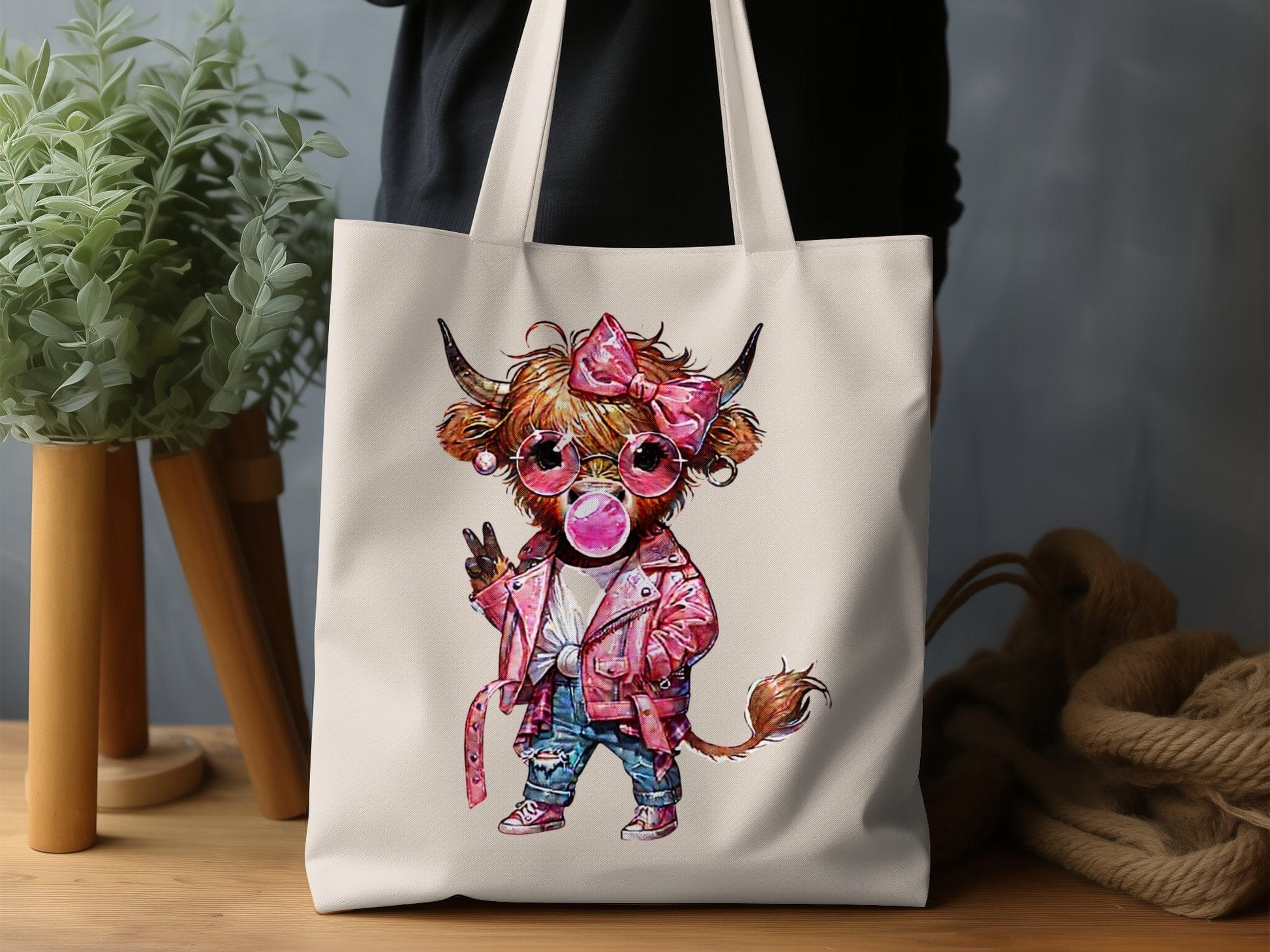 Cute Highland Cow with Bubble Gum Print Bag product