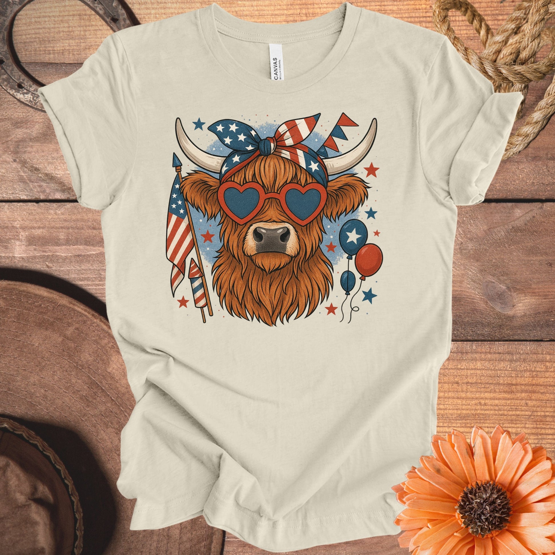 Patriotic Highland Cow with Sunglasses T-shirt product type