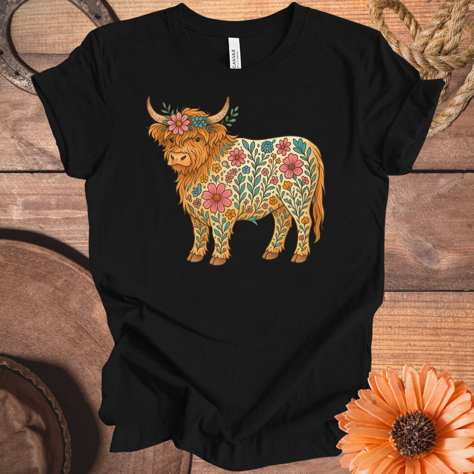 Floral Highland Cow Graphic Printed T-shirt product