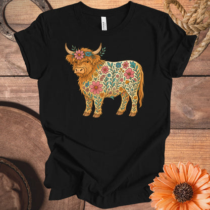 Floral Highland Cow Graphic Printed T-shirt product