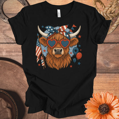 Patriotic Highland Cow Graphic Tee Shirt product type