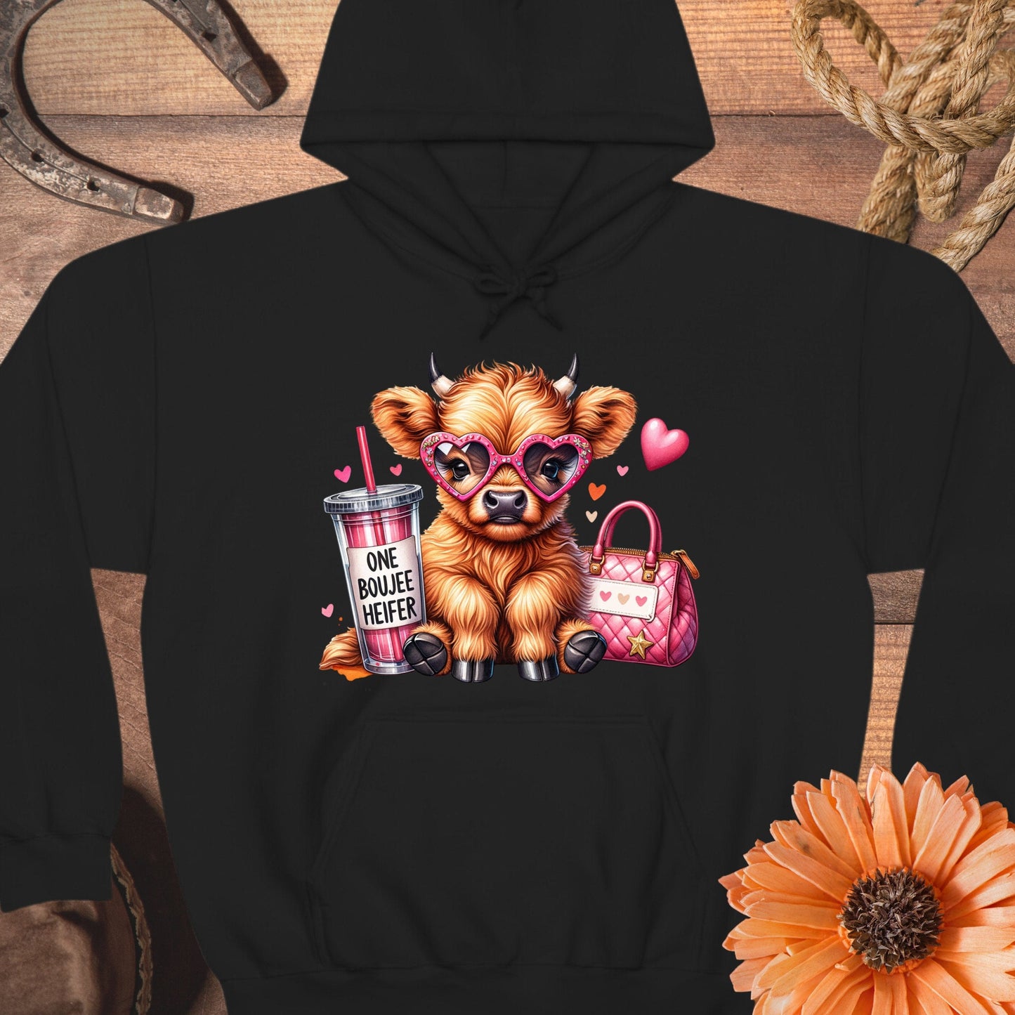 Adorable Cow With Hearts Cute Graphic Hoodie product