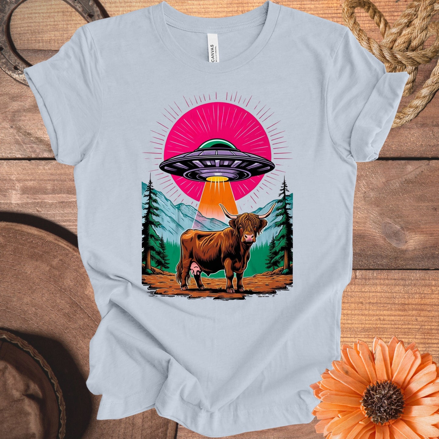 Highland Cow UFO Abduction T-Shirt product type
