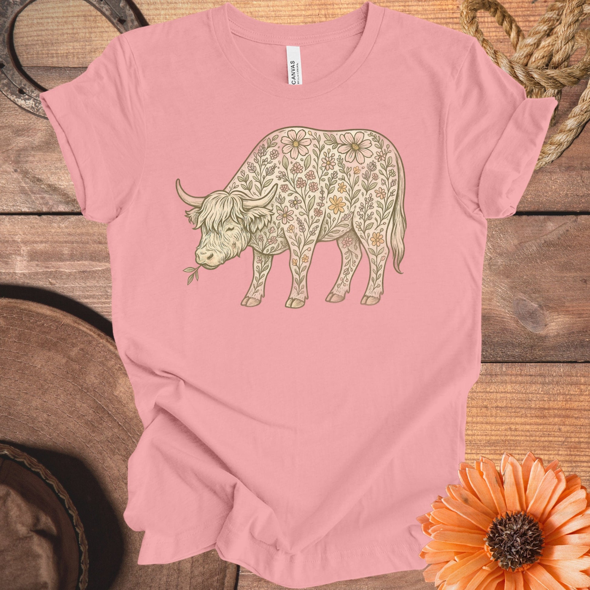 Floral Highland Cow Graphic Design T-Shirt product