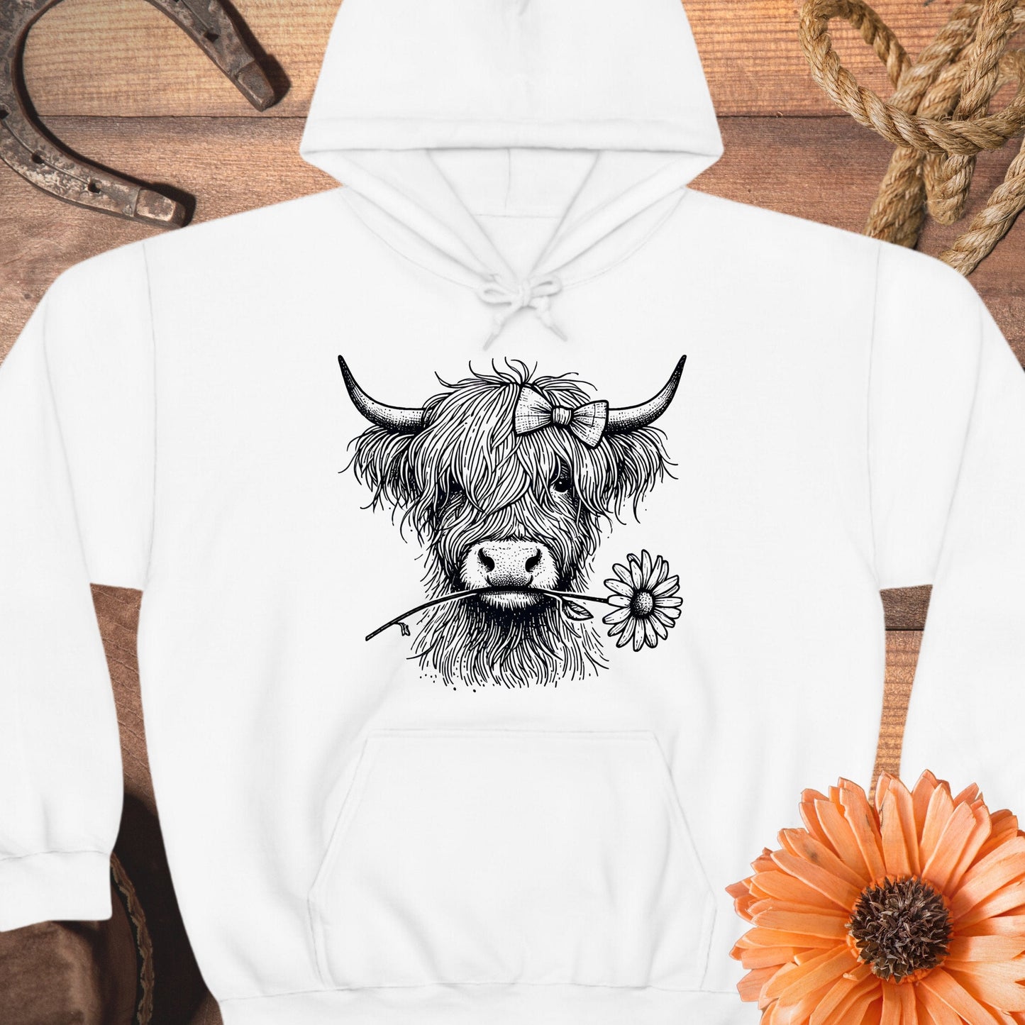 Highland Cow with Flower Hoodie product