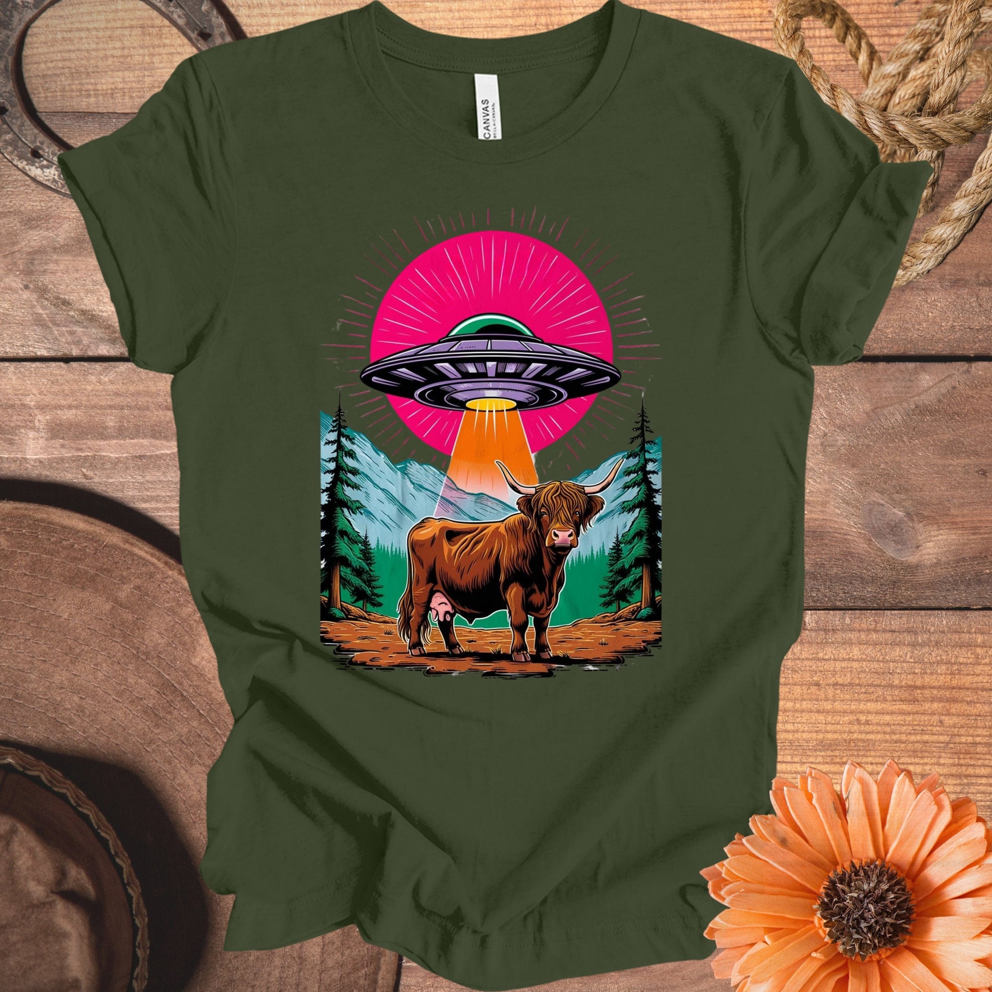 Colorful UFO Abduction Highland Cow Shirt product type
