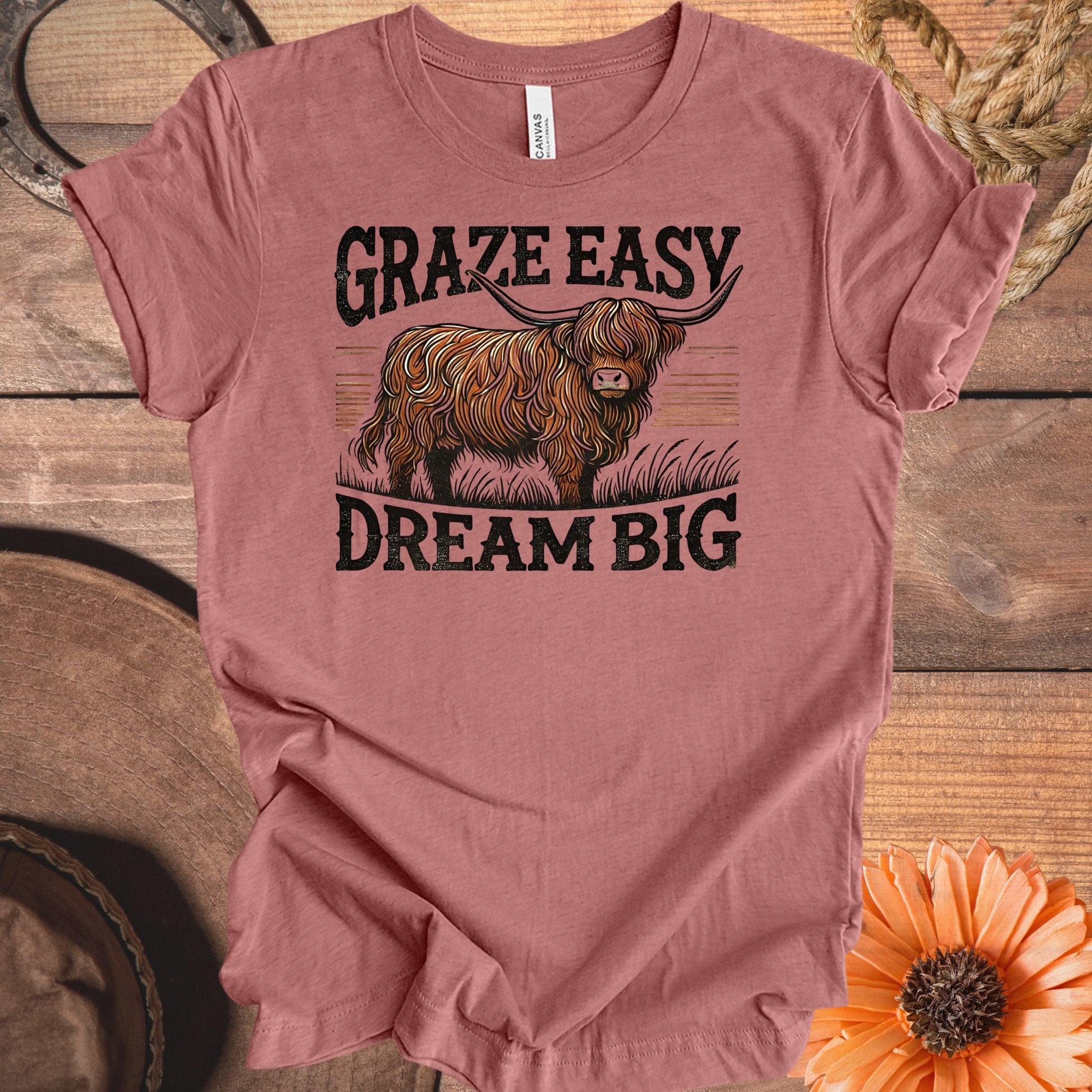 Graze Easy Dream Big Highland Cow T-shirt product type