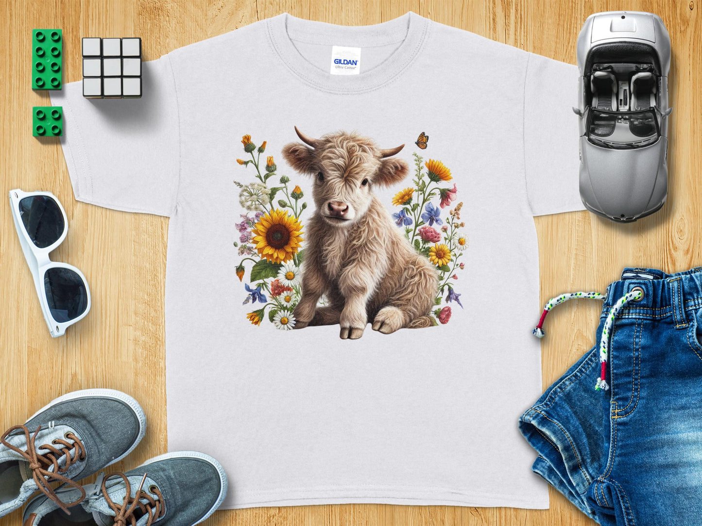 Highland Cow Floral Design Youth T-Shirt product type