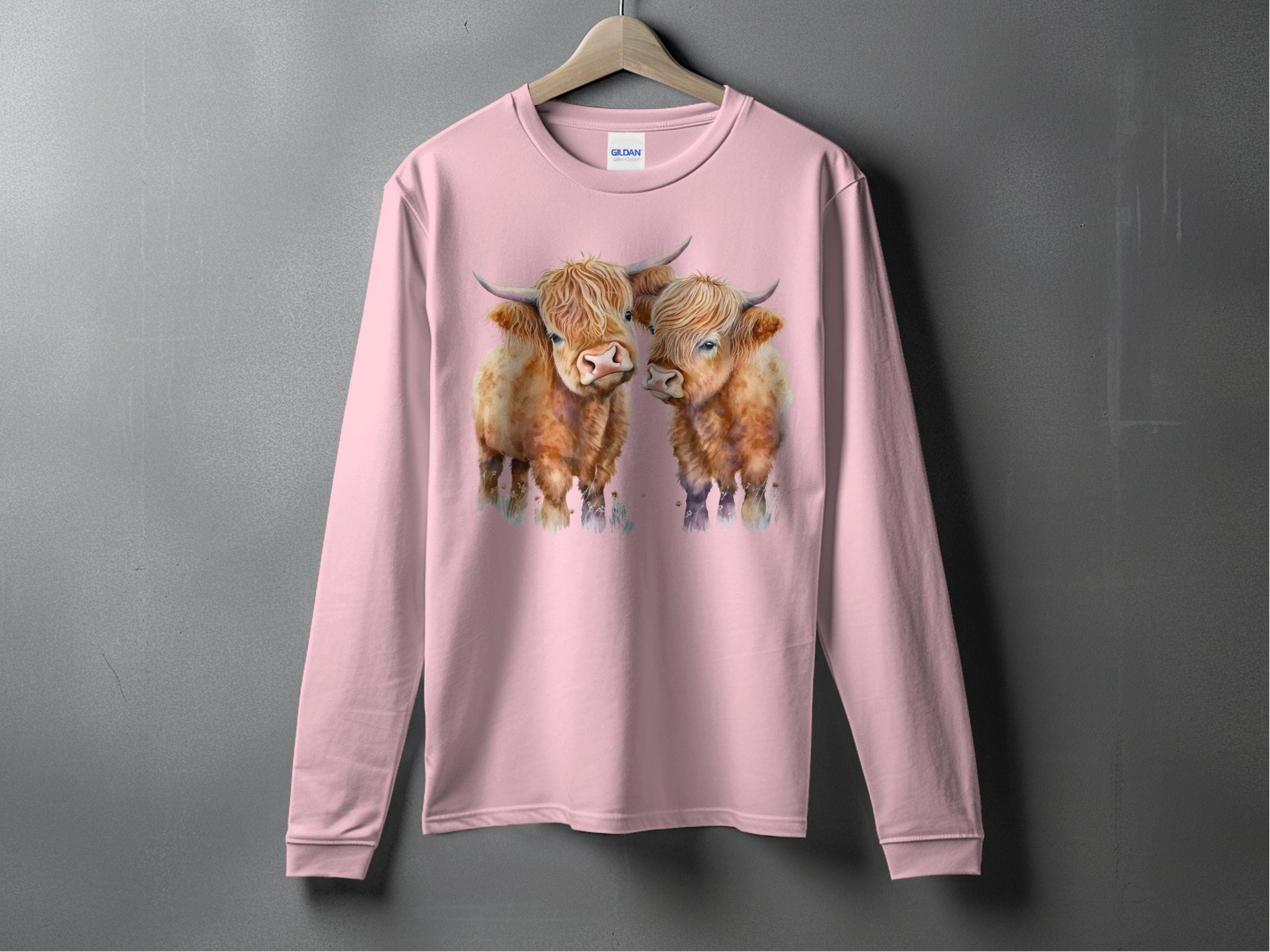 Adorable Highland Cows Print Long Sleeve Shirt product type