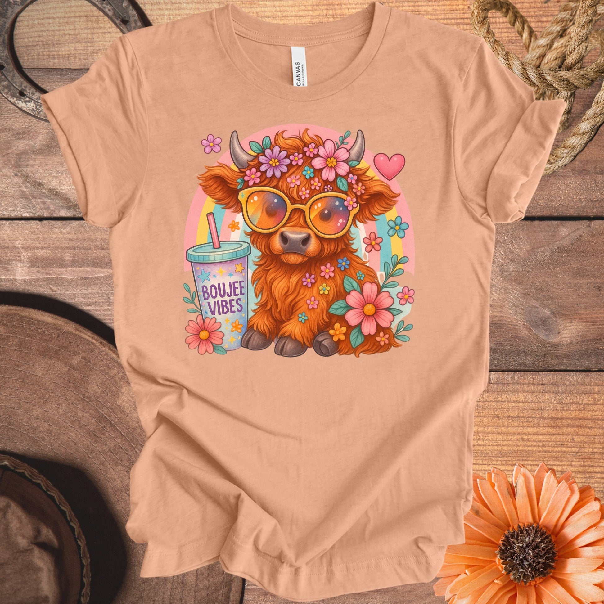 Boujee Vibes Floral Sunglasses Highland Cow T-Shirt product