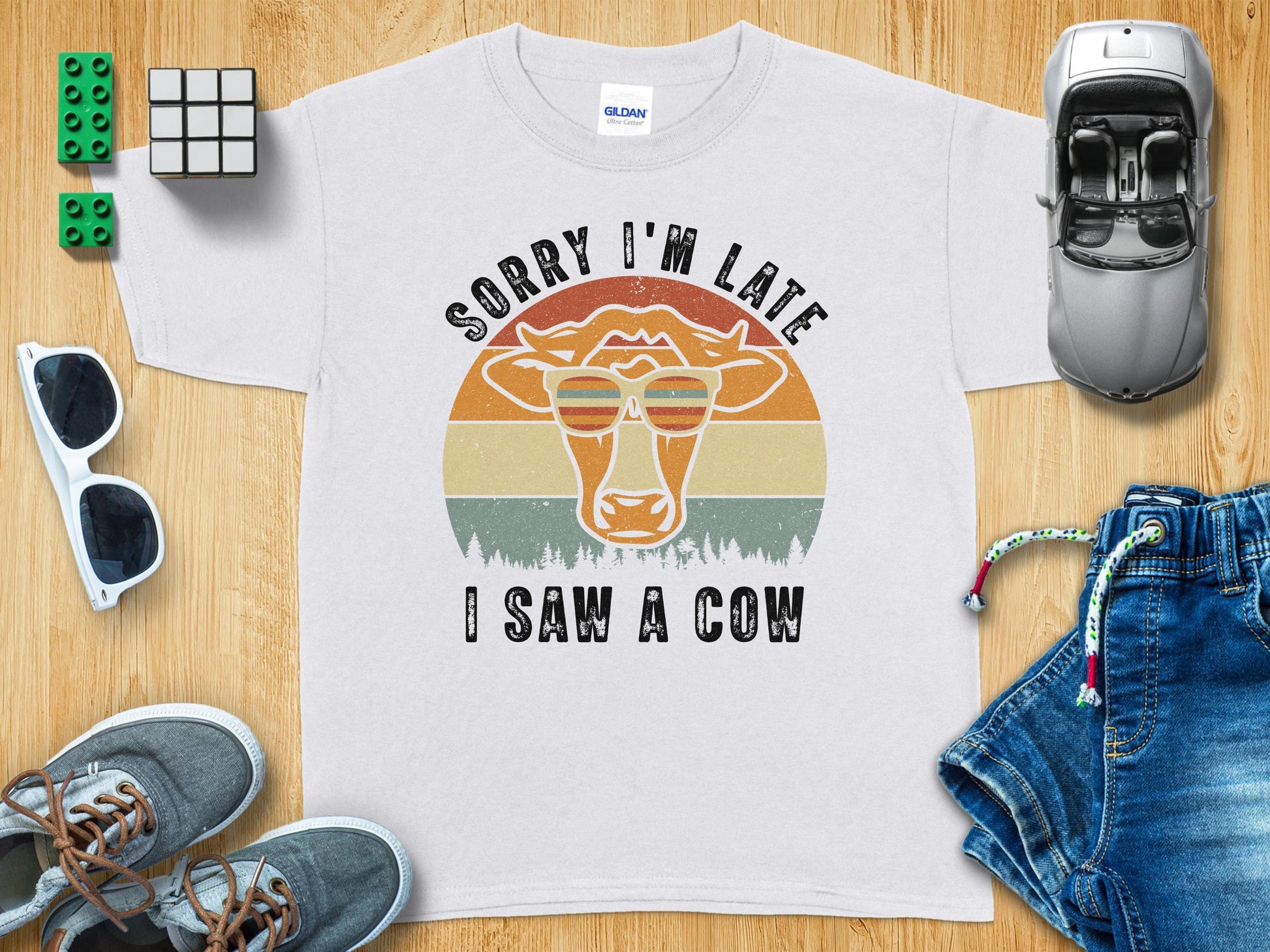Sorry I'm Late I Saw A Cow Funny Graphic Tee product