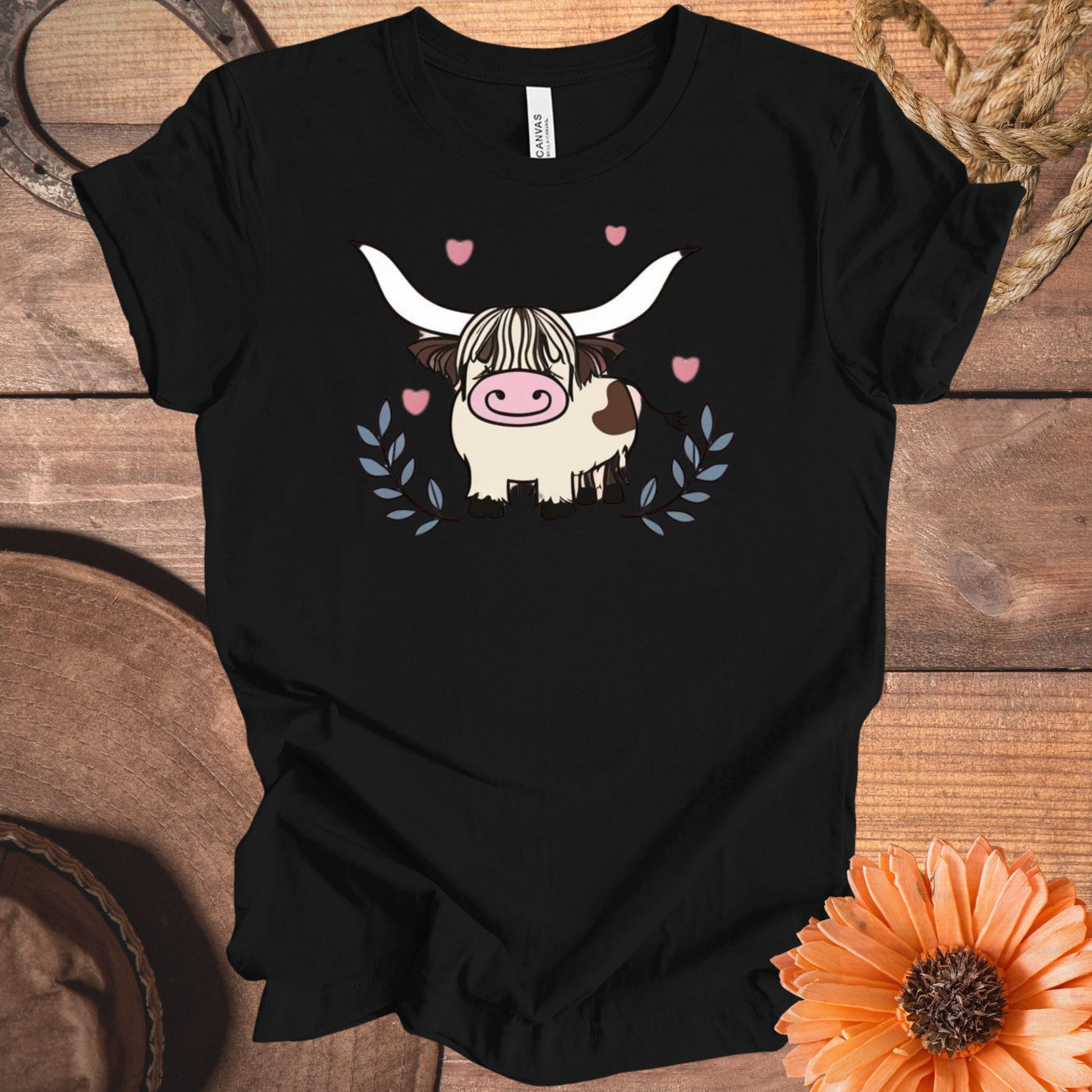 Cute Highland Cow Design with Hearts T-Shirt product