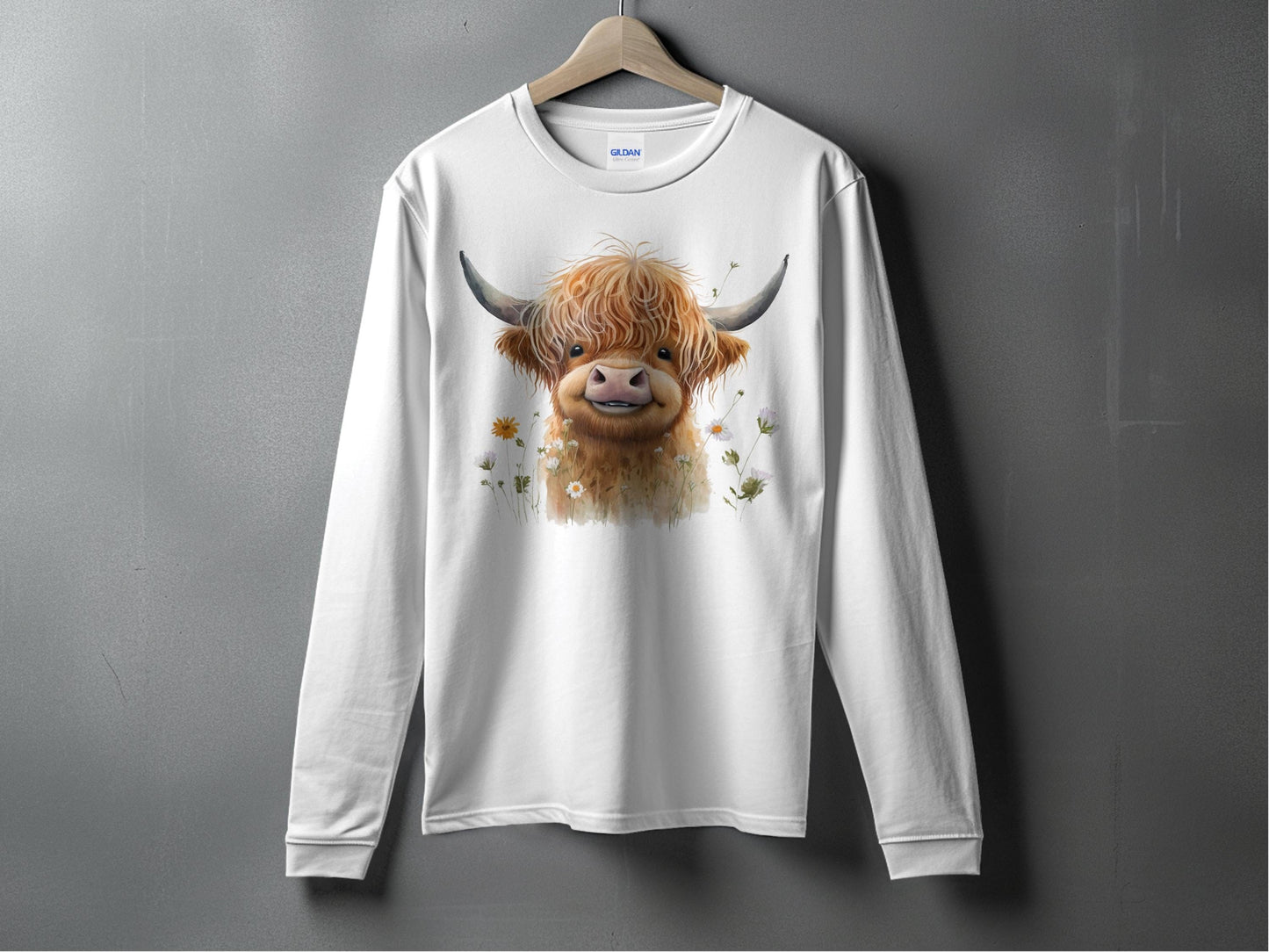 Adorable Highland Cow Graphic on White Long Sleeve product type