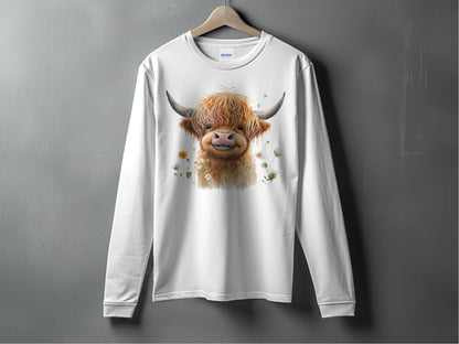 Adorable Highland Cow Graphic on White Long Sleeve product type