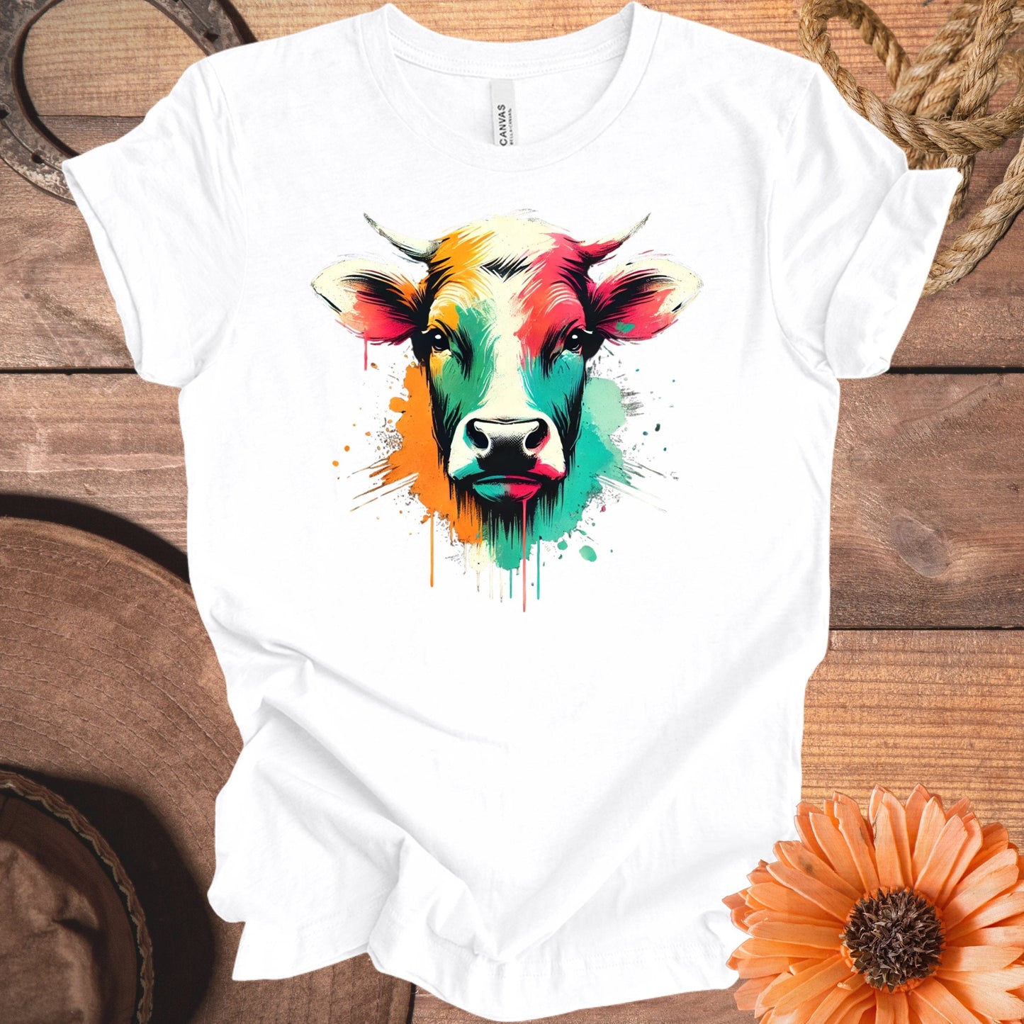 Vibrant Artistic Cow Printed Graphic T-Shirt product