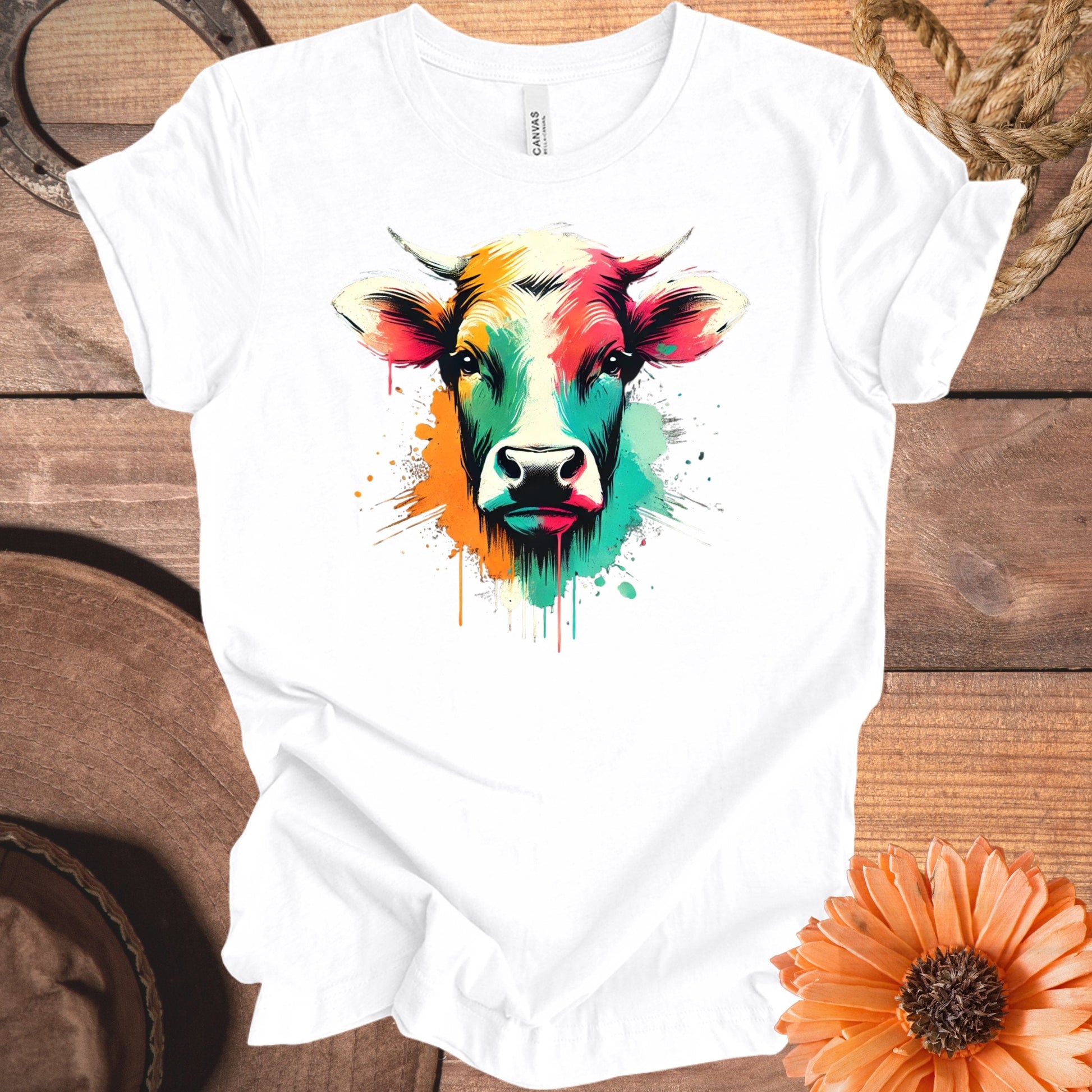 Vibrant Artistic Cow Printed Graphic T-Shirt product