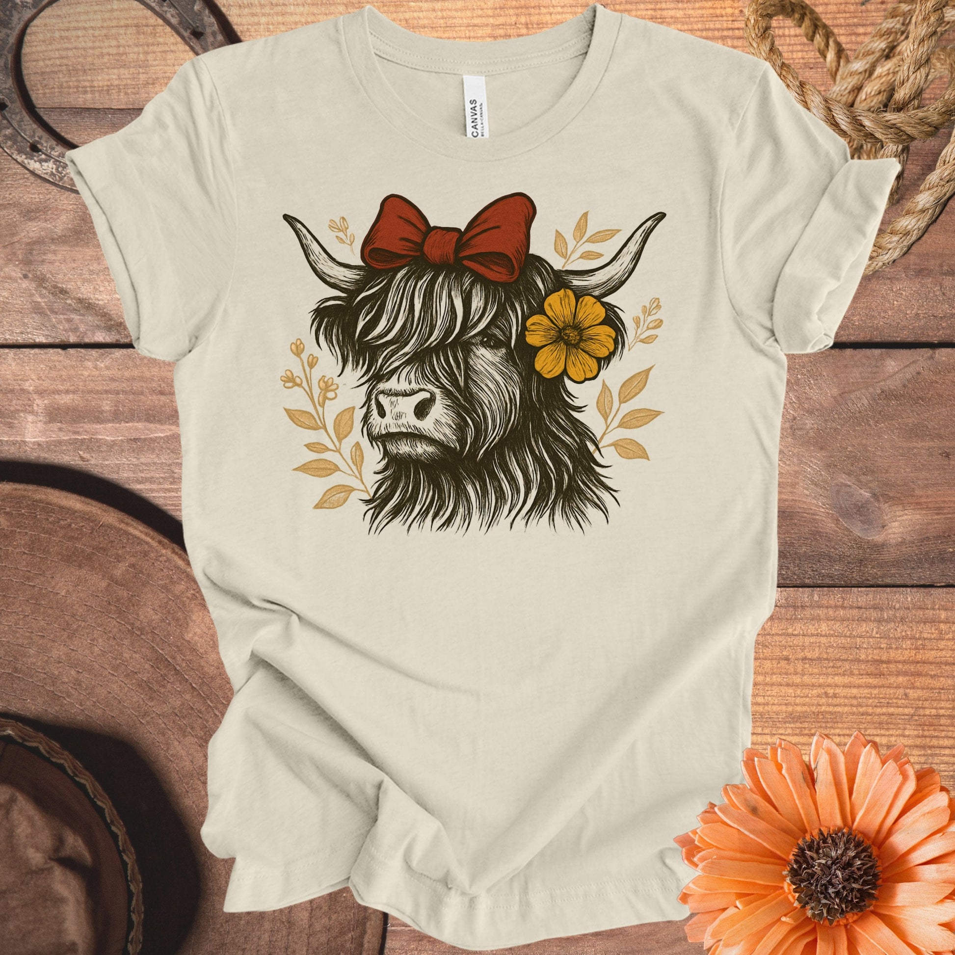 Highland Cow with Red Bow Graphic T-Shirt product