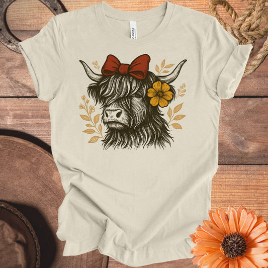 Highland Cow with Red Bow Graphic T-Shirt product