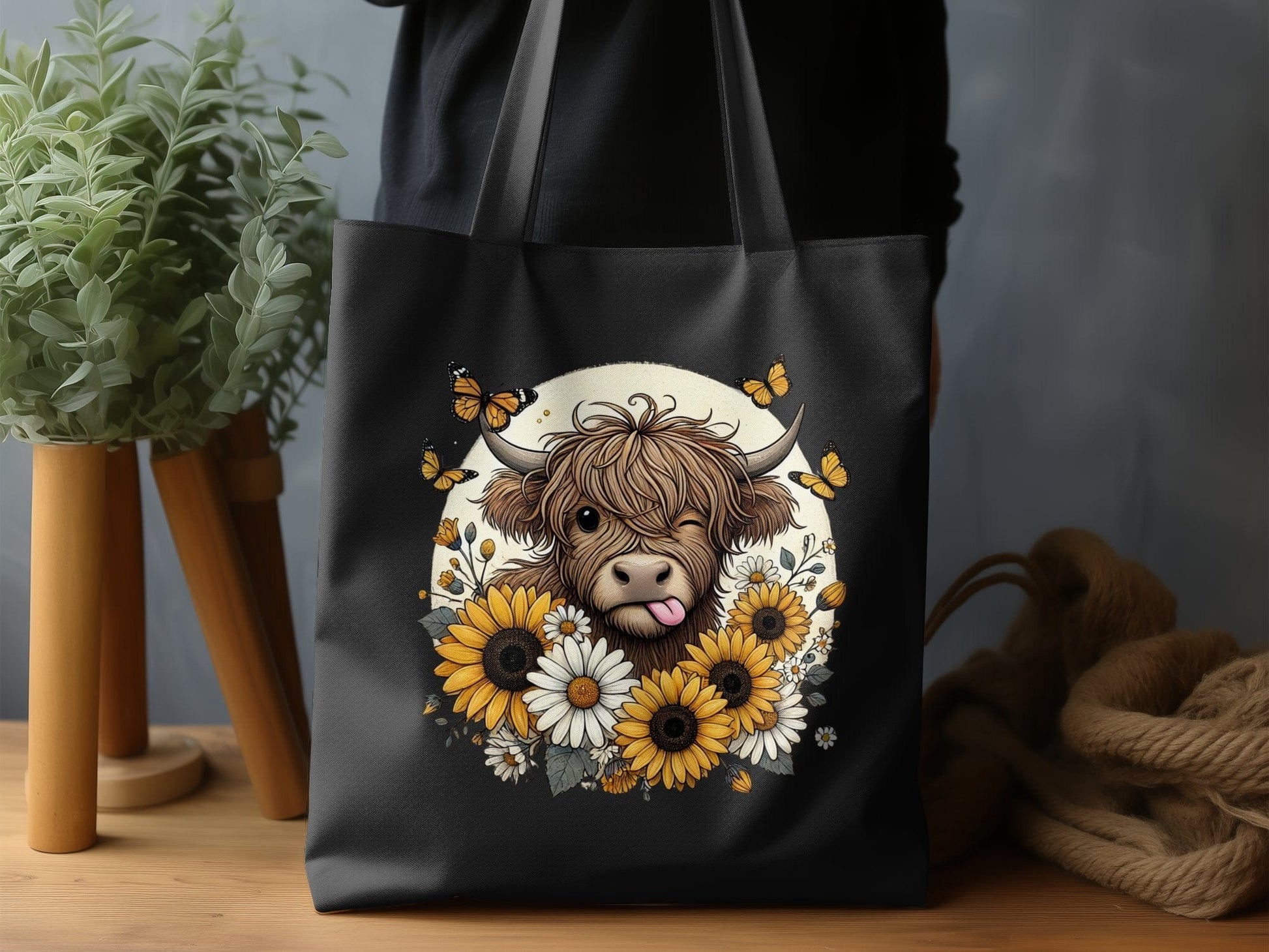 Whimsical Cow Sunflowers and Butterflies Bag product