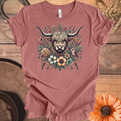 Highland Cow Floral Design Graphic T-Shirt product