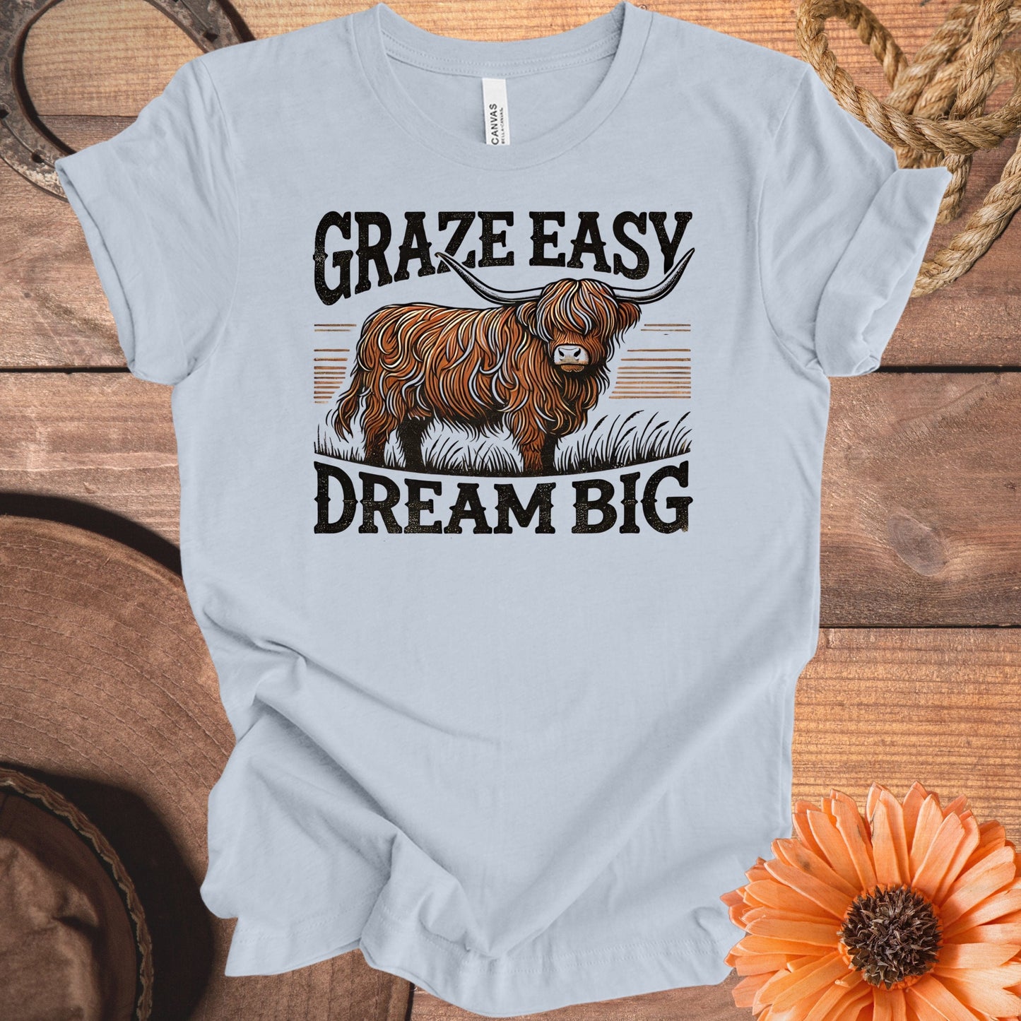 Graze Easy Dream Big Highland Cow Graphic Tee product type