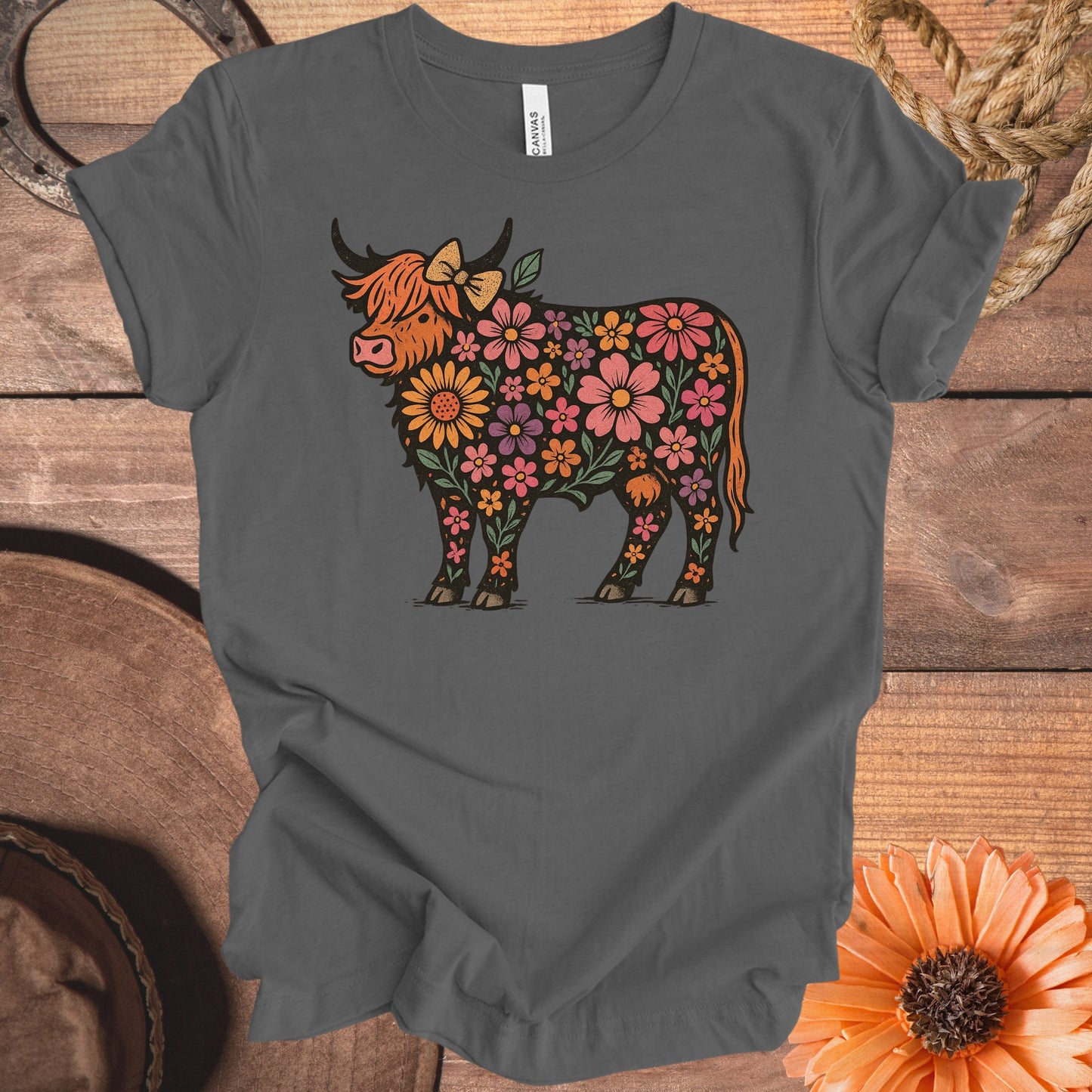 Floral Highland Cow Graphic Print T-Shirt product