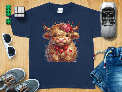 Cute Highland Cow With Flowers And Hearts T-shirt product type